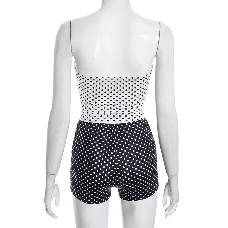 Polka Dot Print Backless Crop Top and Shorts Set