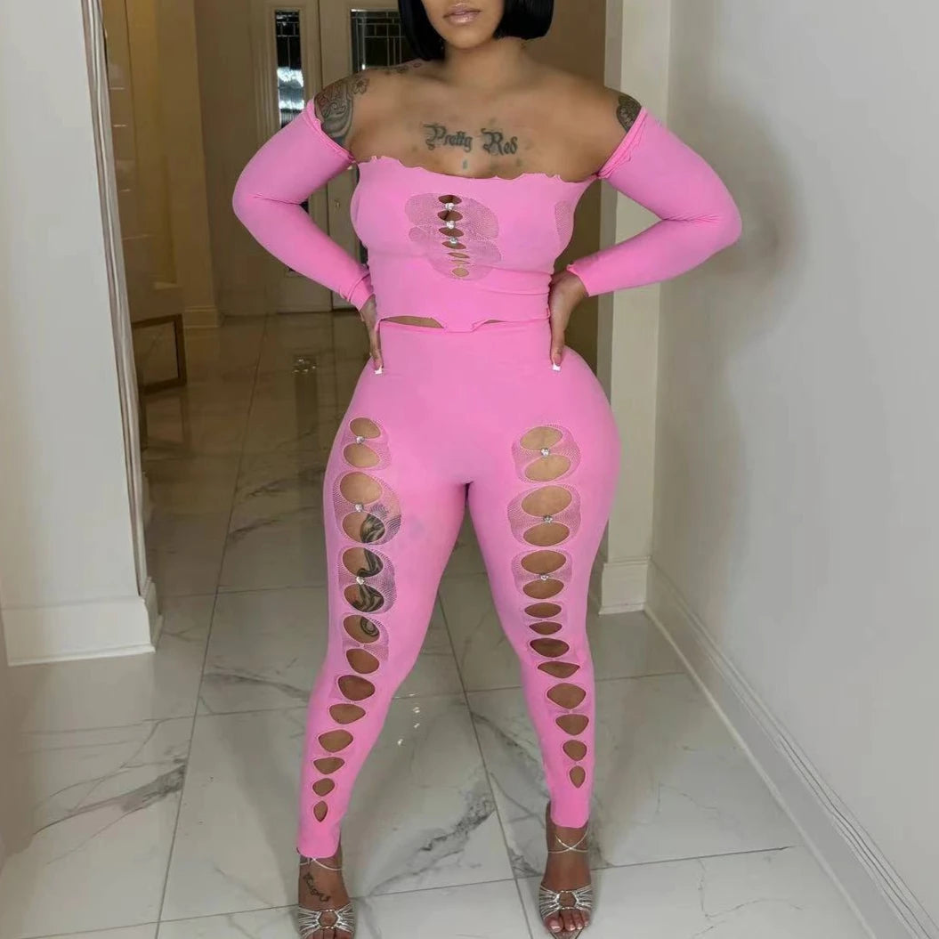 Glove Hollow Crop Tops and Leggings Set