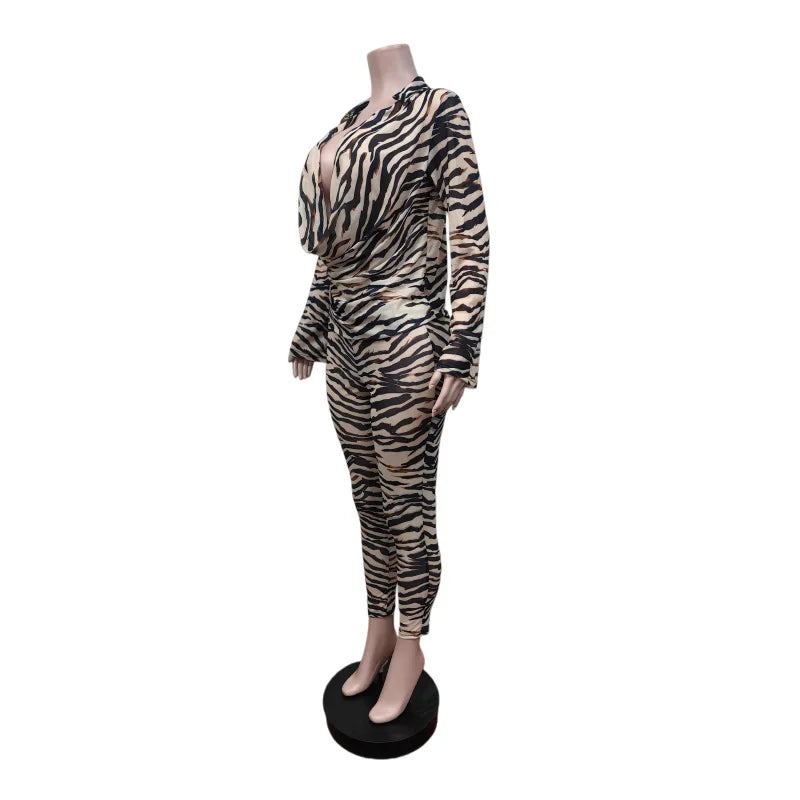 Mesh Zebra Print Pants Two-Piece Set