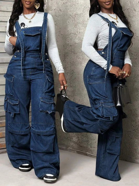 Denim Strap Loose Wide-leg Romper