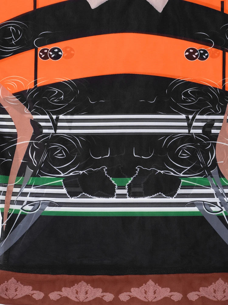 Mesh See-through Flame Print Set