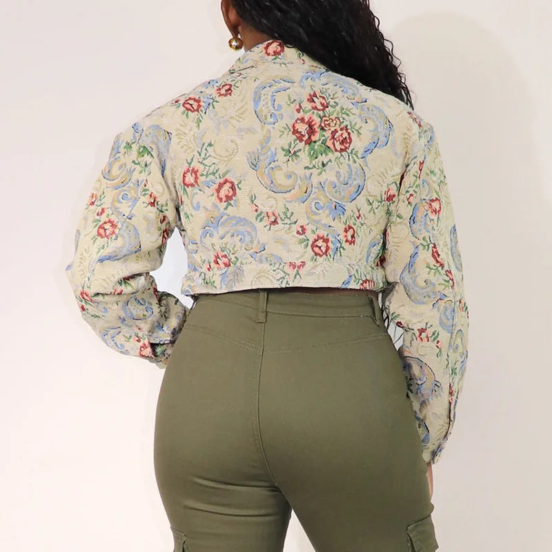 Vintage Floral Print Crop Jacket