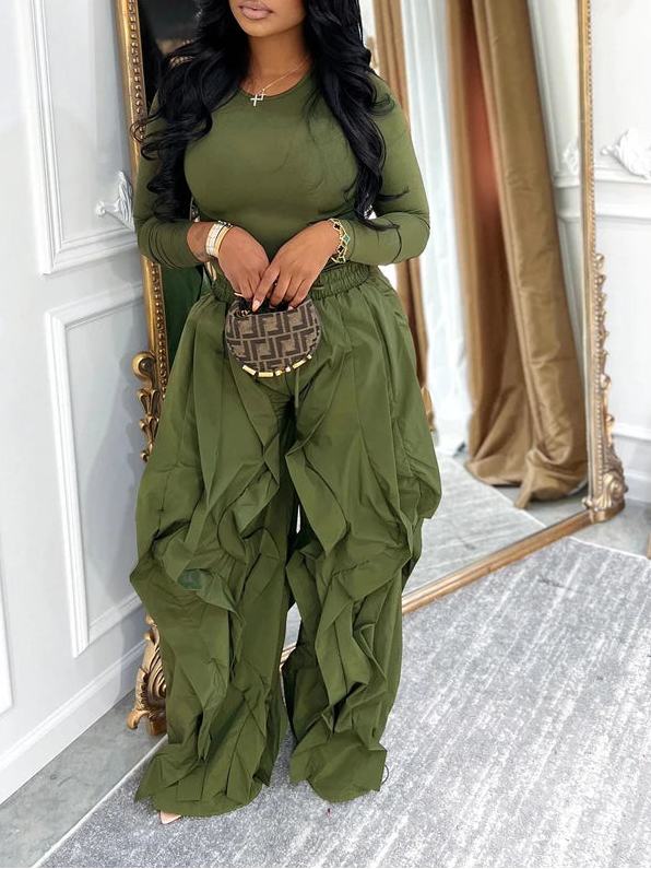Ruffle Drawstring Pants Set