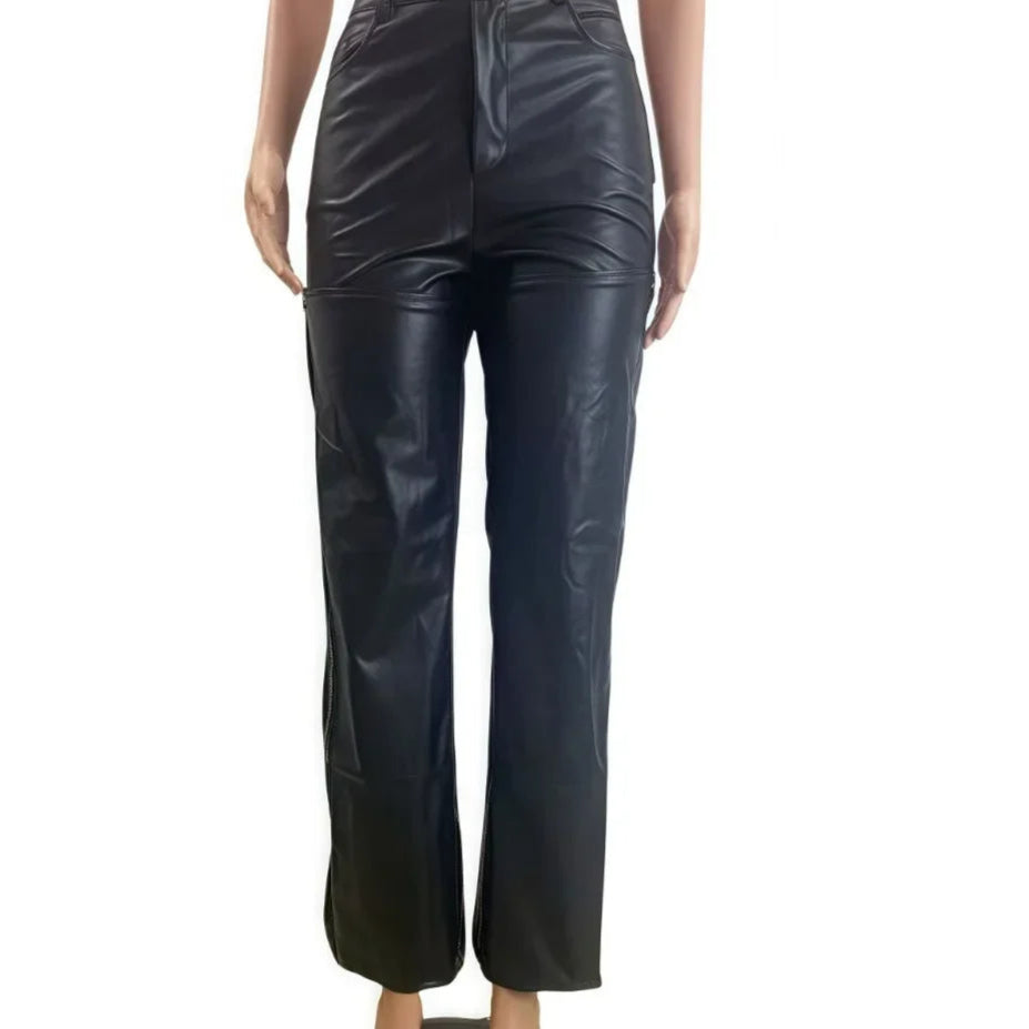 Leather Peek a boo Hollow Button Pants
