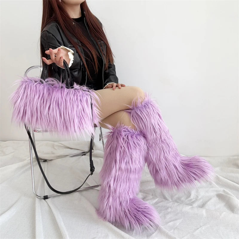 Plush Fur Boots and Bag Set