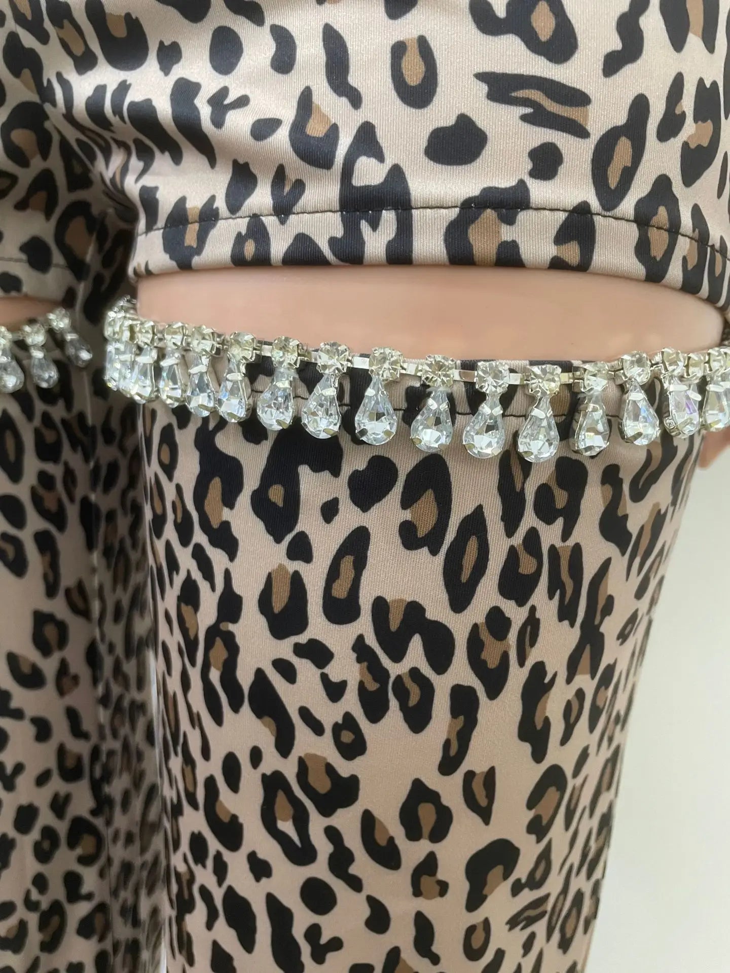 Cutout Crystal Leopard Print High Waist Jeans.