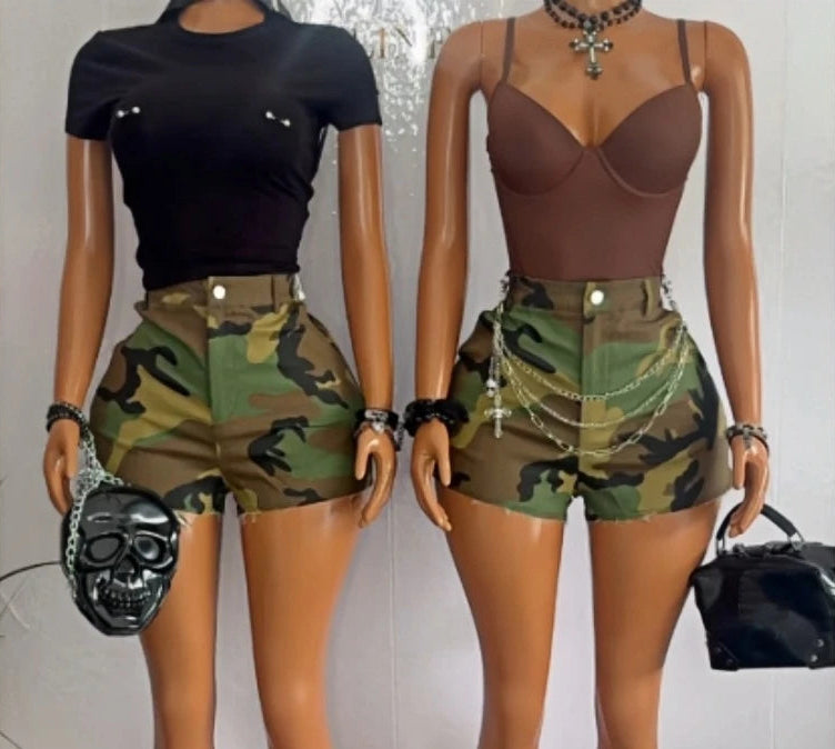 Camouflage High-Waisted Shorts
