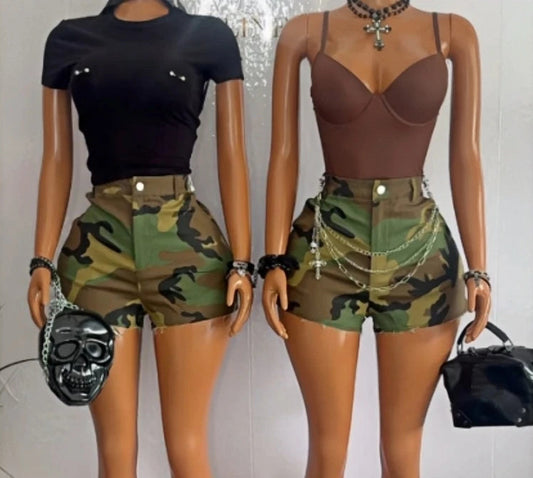 Camouflage High-Waisted Shorts