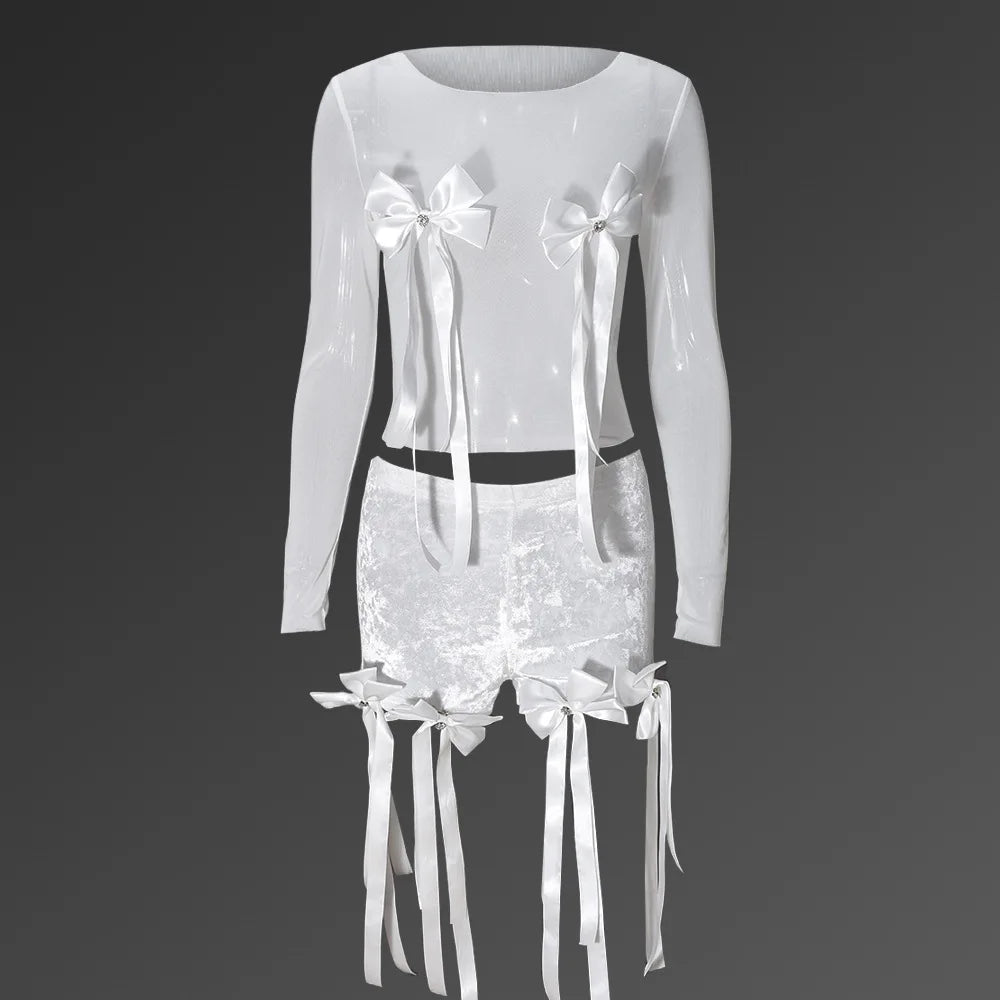 Bow Mesh Two-Piece Short Set
