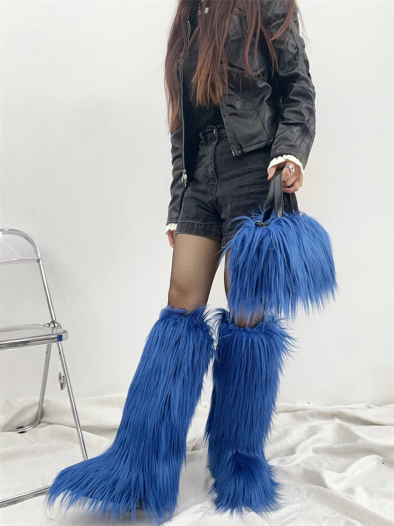 Plush Fur Boots and Bag Set