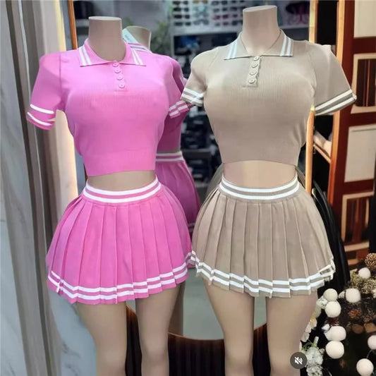 Striped Pleated Tennis Skirt Set