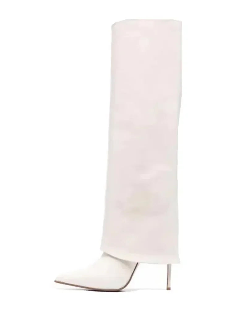 Knee-High Leather Skirt Boots