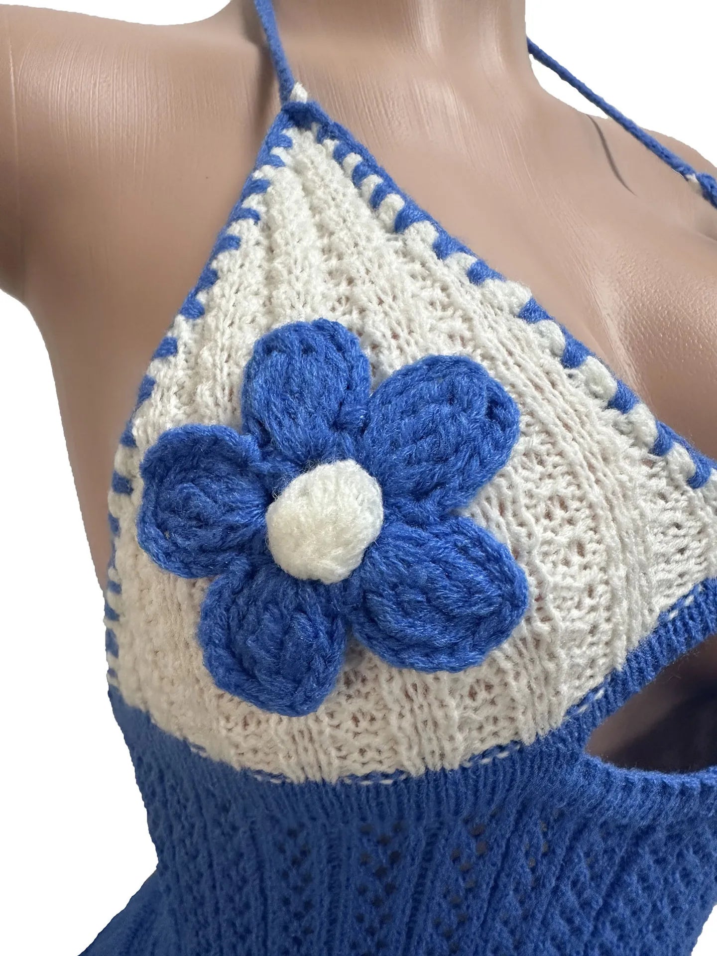 Flower Lace-up Halter Romper