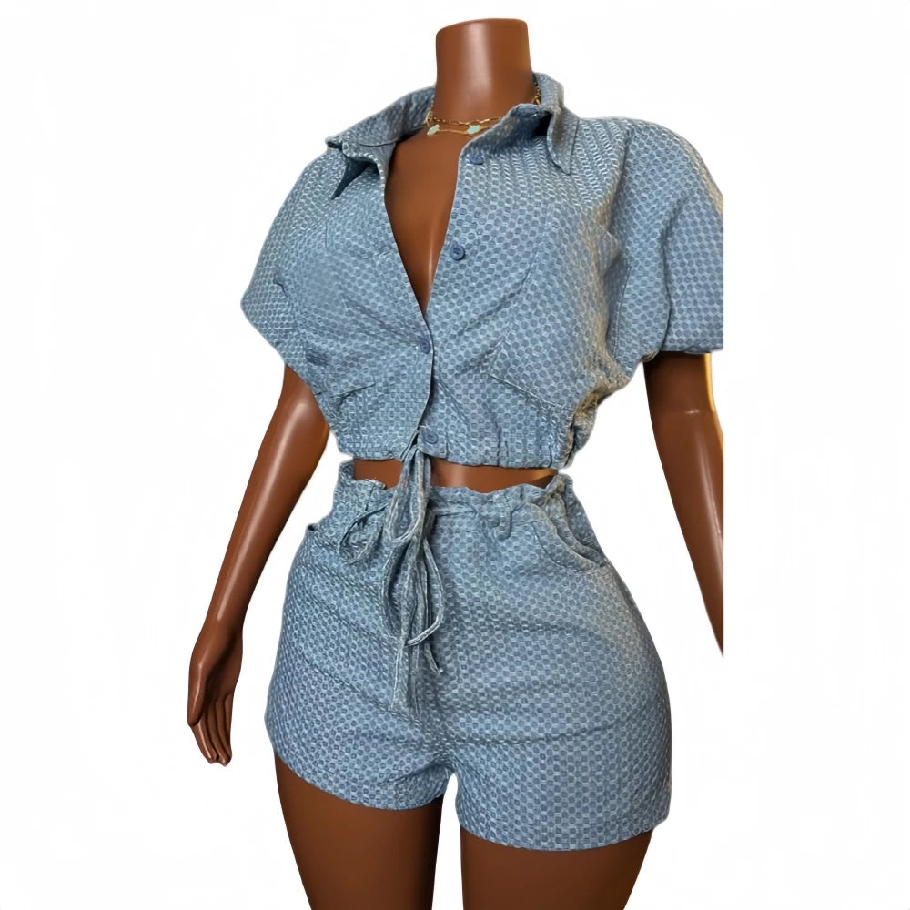 Denim Two-Piece Shorts Set