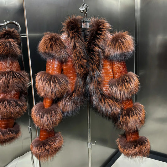 Crocodile Leather Cropped Jacket