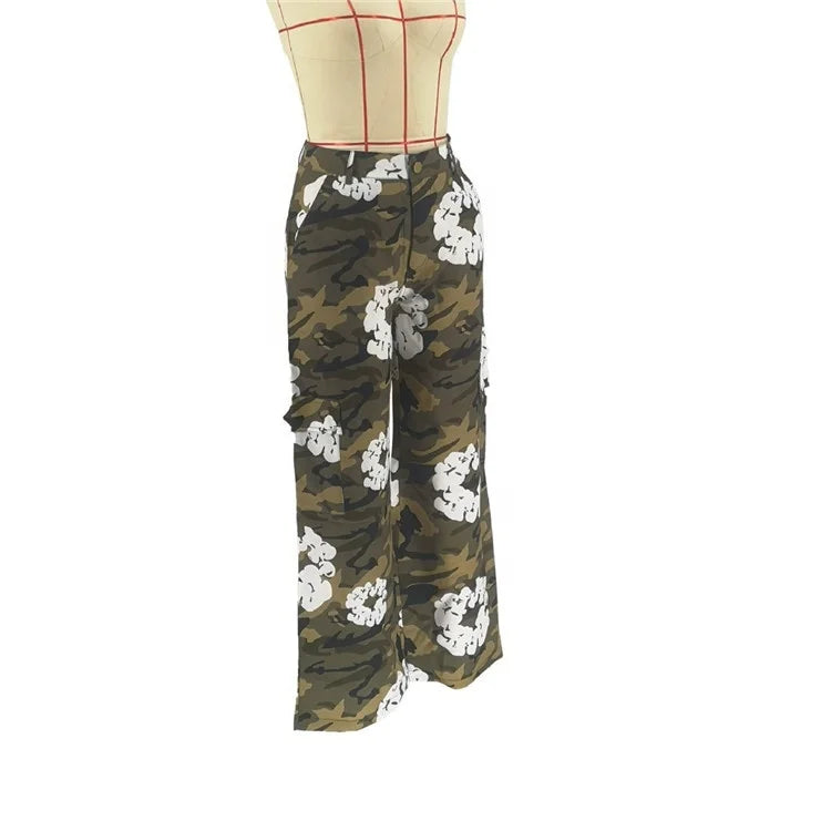 Flower Camouflage Print Cargo Pants