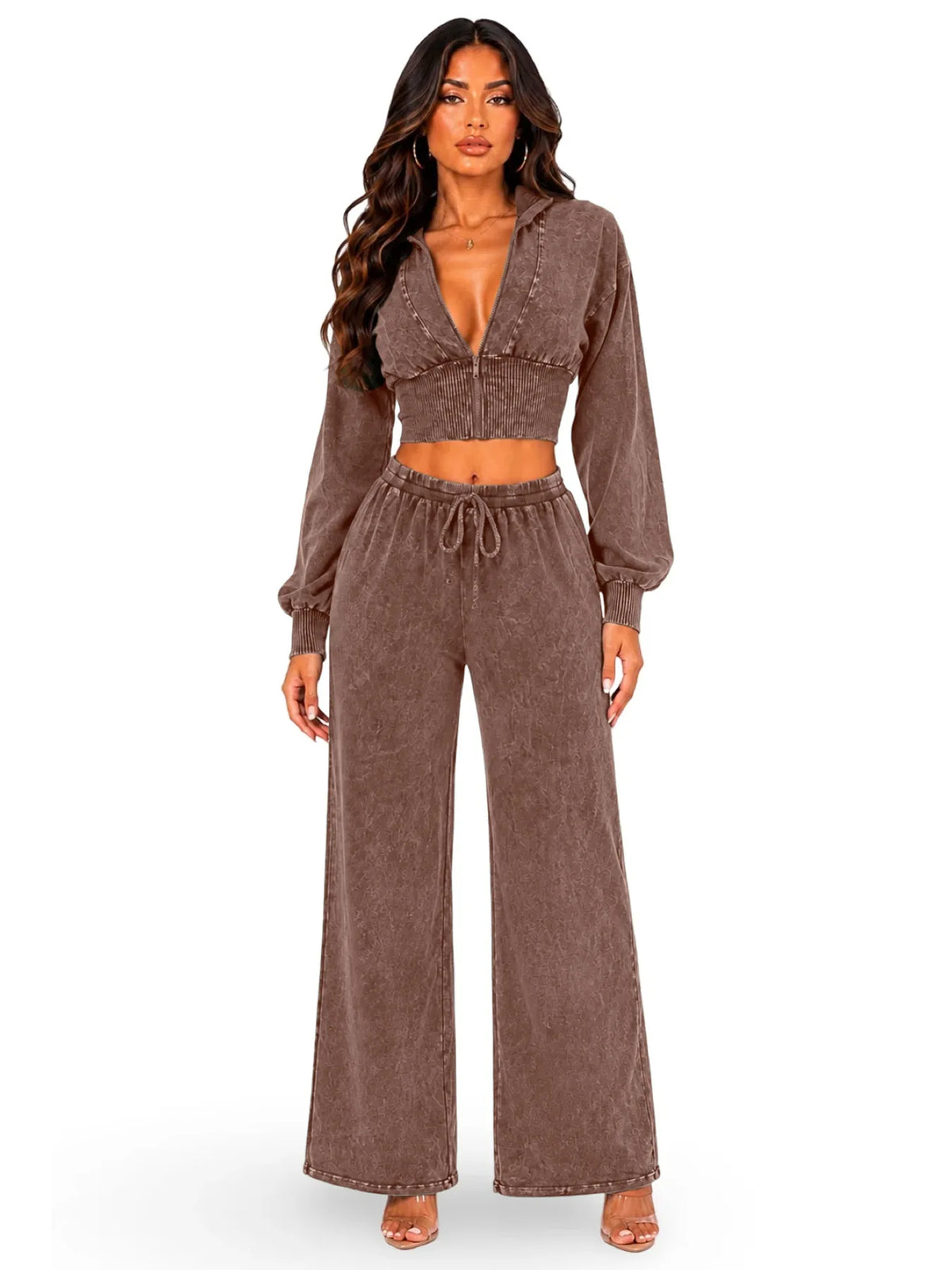 Distressed Wash Two-Piece Pants Set