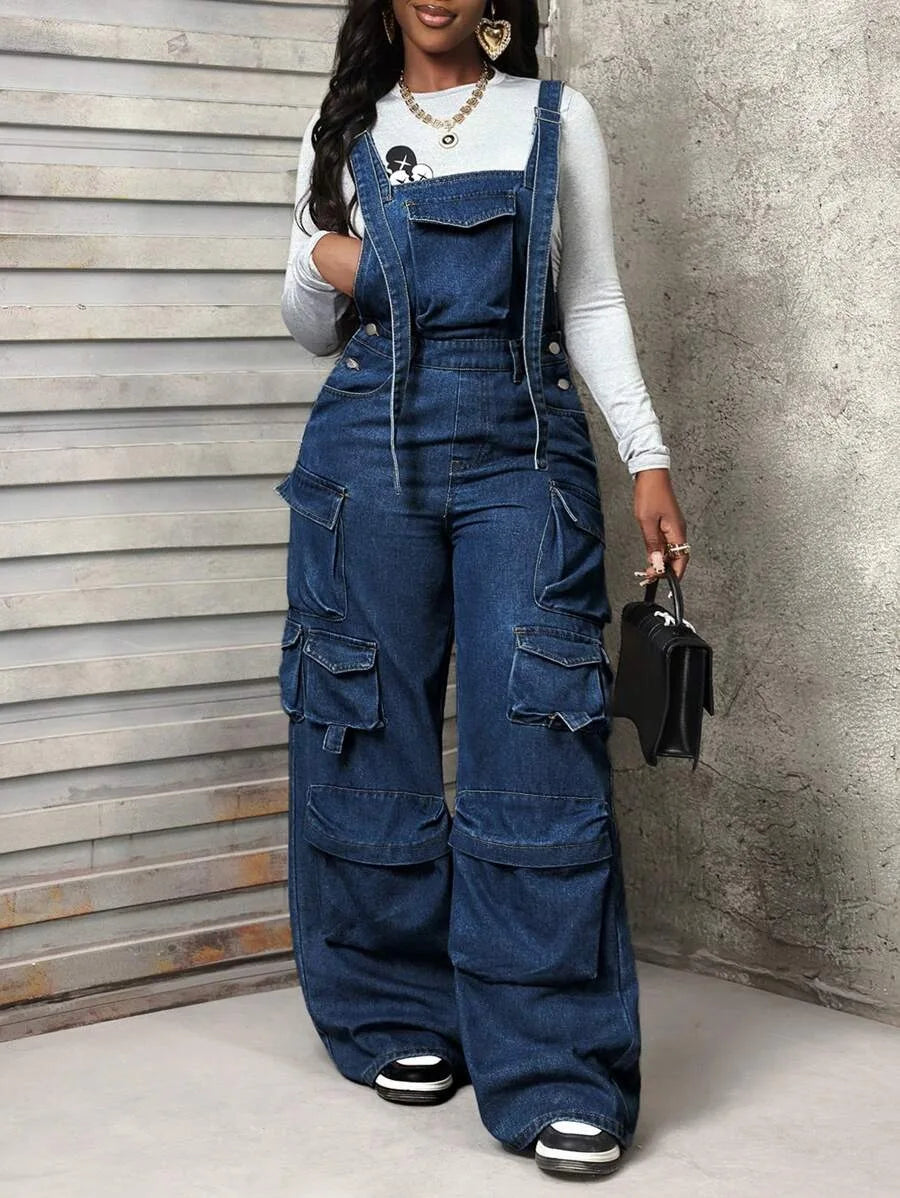 Denim Strap Loose Wide-leg Romper