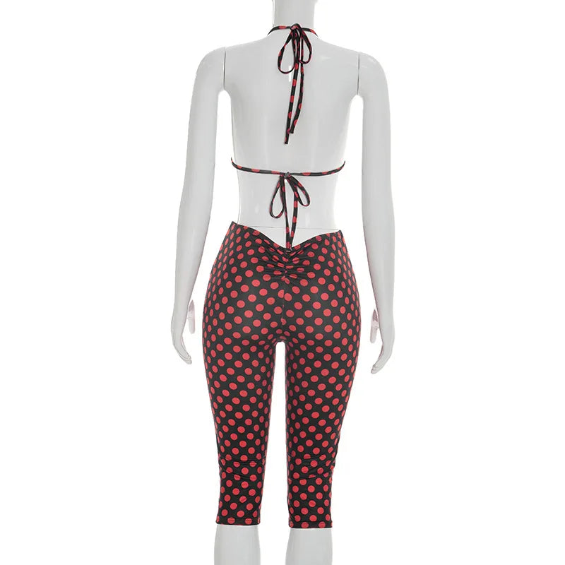 Polka Dot Print Crop Top and Pants Set