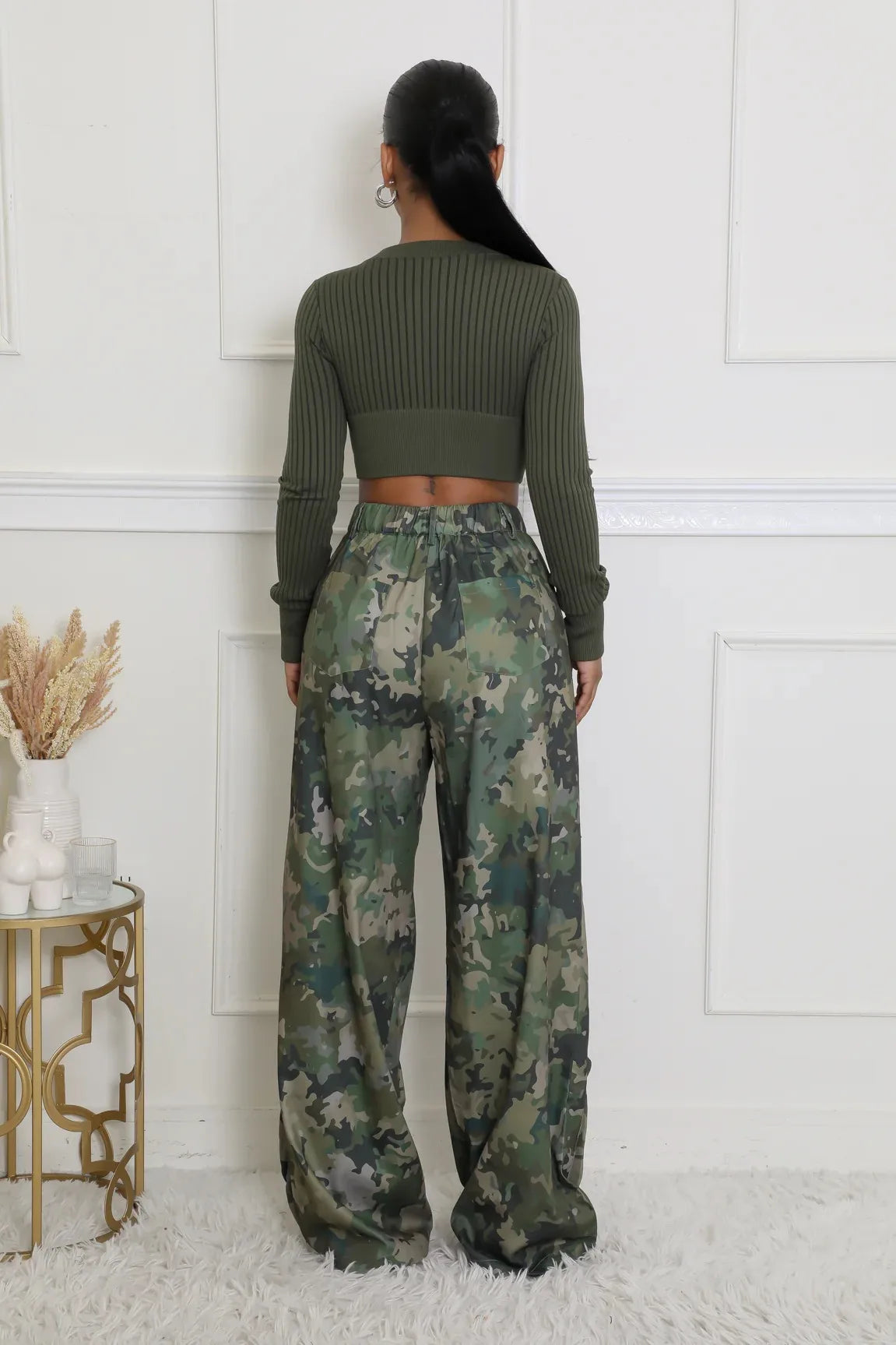 Camouflage High Waist Cargo Pocket Pants.