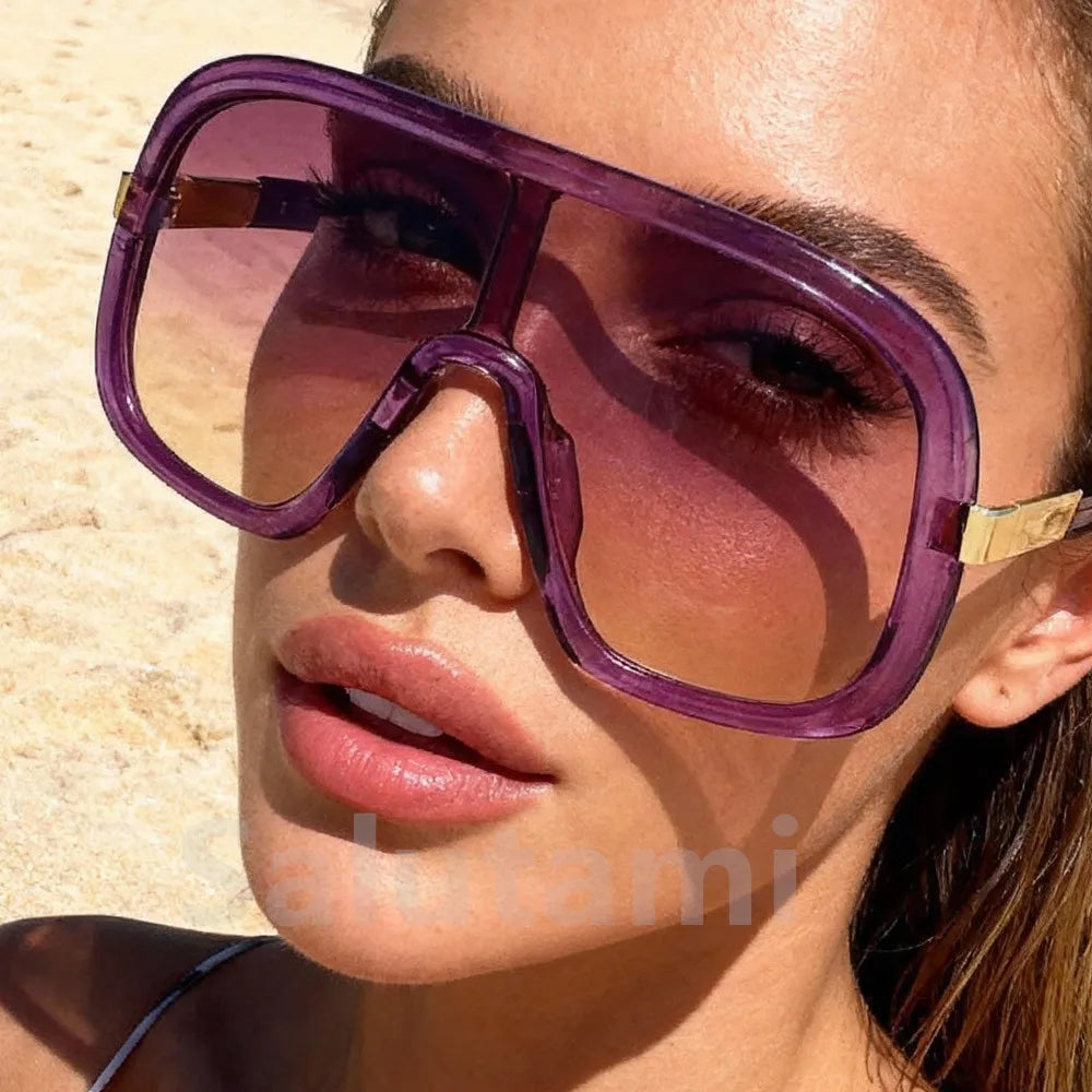Vintage Big Frame Mask Gradient Sunglasses