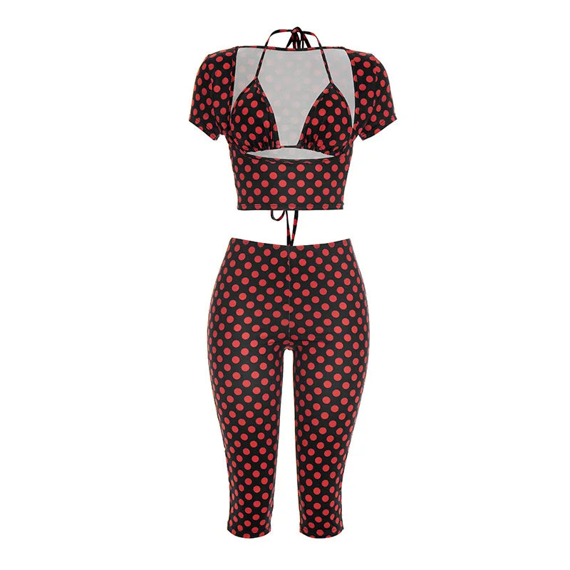 Polka Dot Print Crop Top and Pants Set