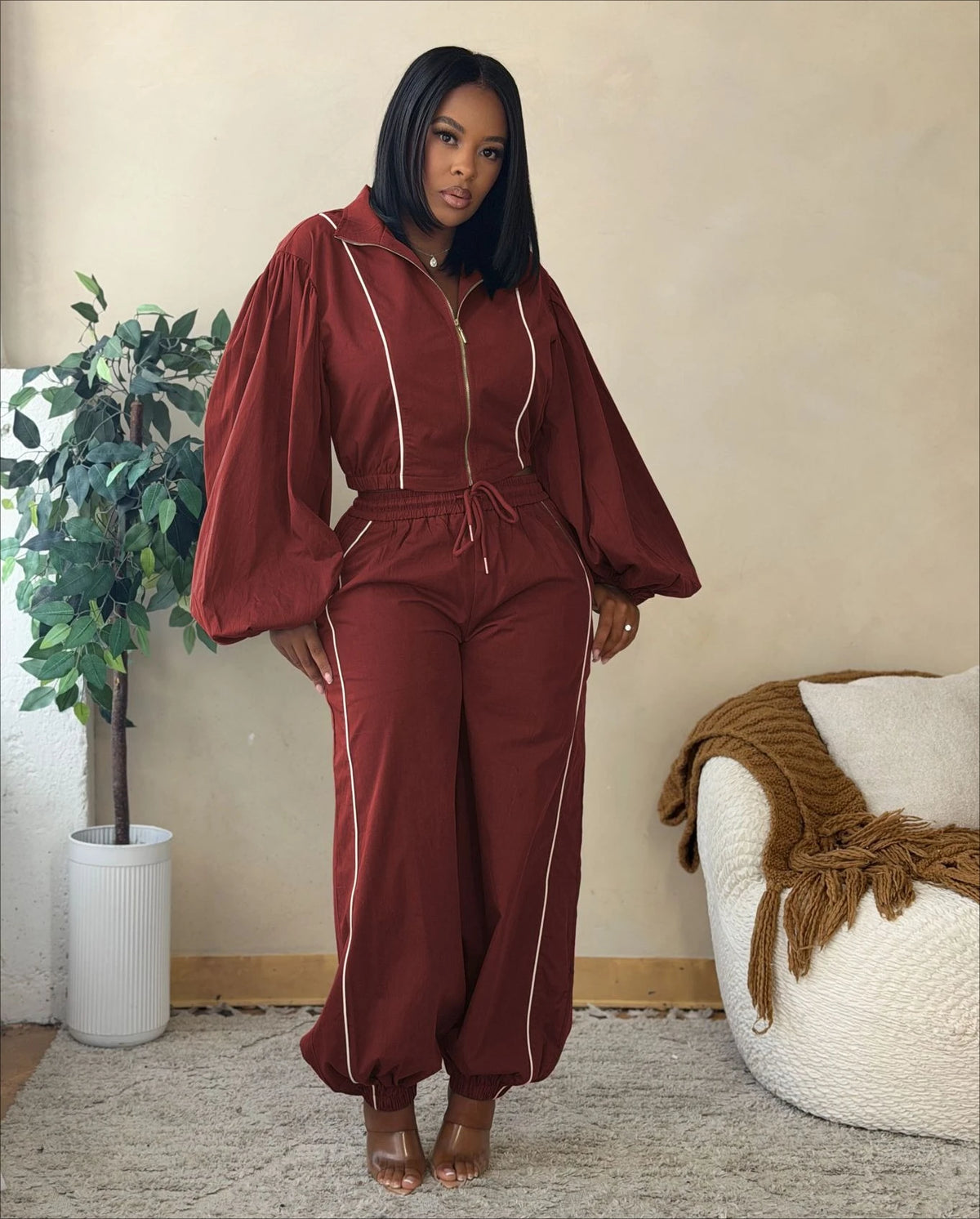 Drawstring Pants Reflective Stripe Set