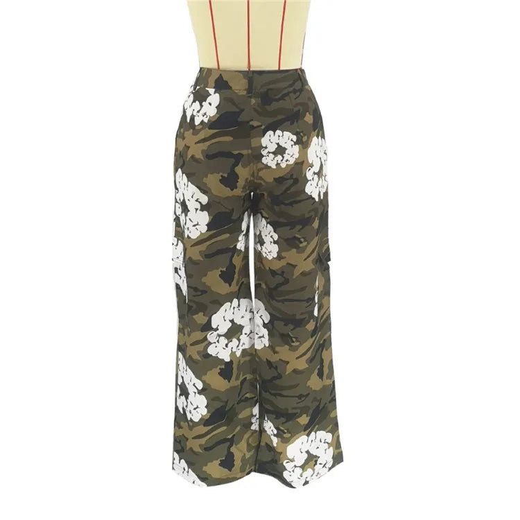 Flower Camouflage Print Cargo Pants