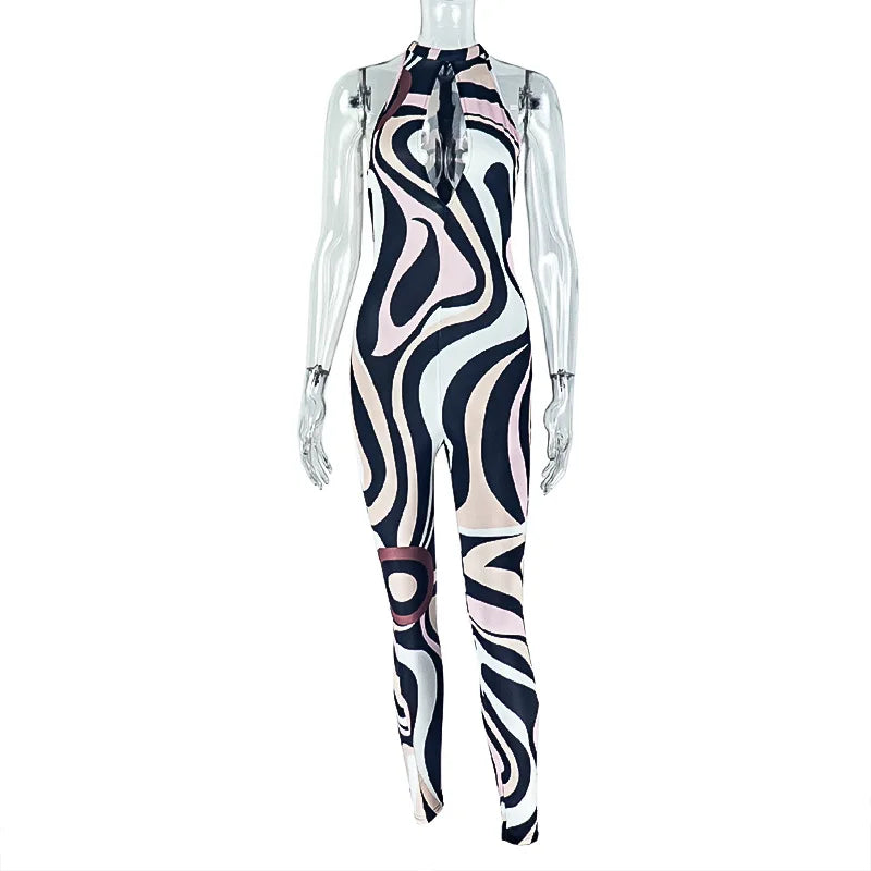 Zebra Print Bodycon Jumpsuit