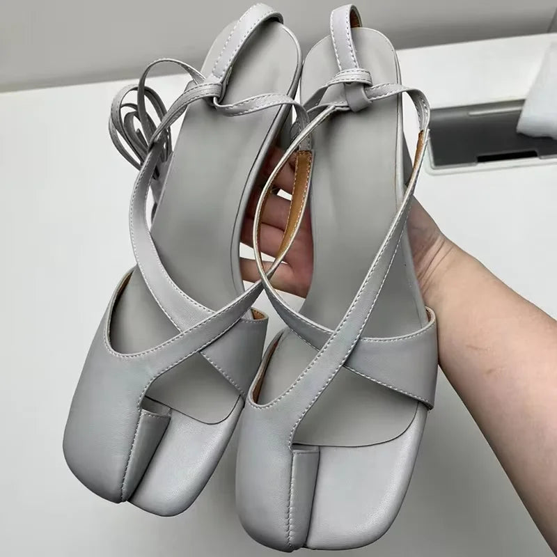 Split Toe Lace-Up Heels
