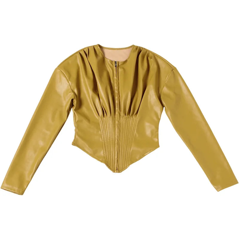 Sassy Color Leather Top and Pants Set