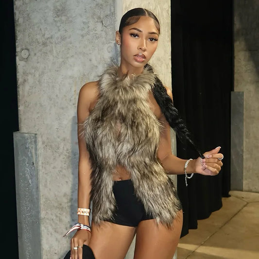 Fur Halter Bandage Two-Piece Set