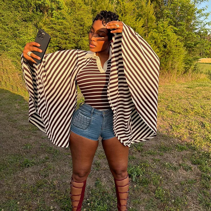 Striped Polo Neck Top