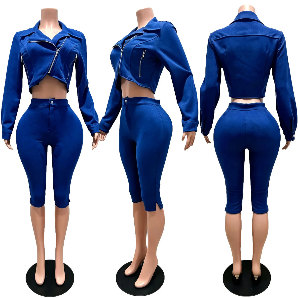 Suede Zip Crop Jacket and Capri Pants Set