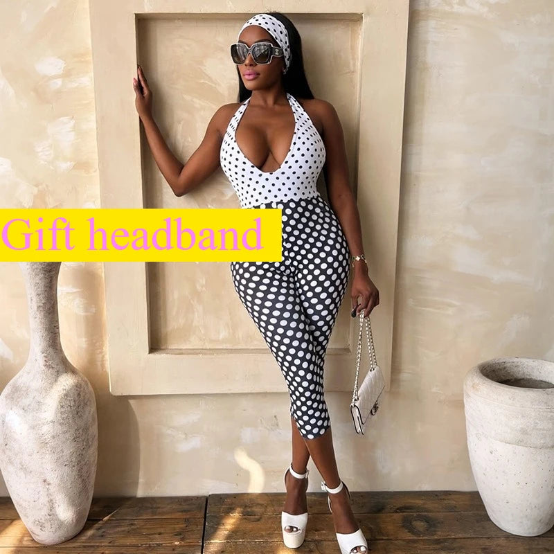 Polka Dot Print Bodycon Jumpsuit
