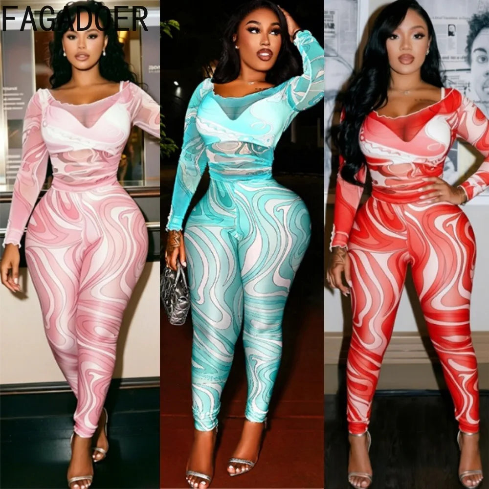 Printed Mesh Two-Piece Set