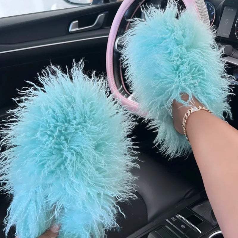 Fluffy Faux Fur Slides.