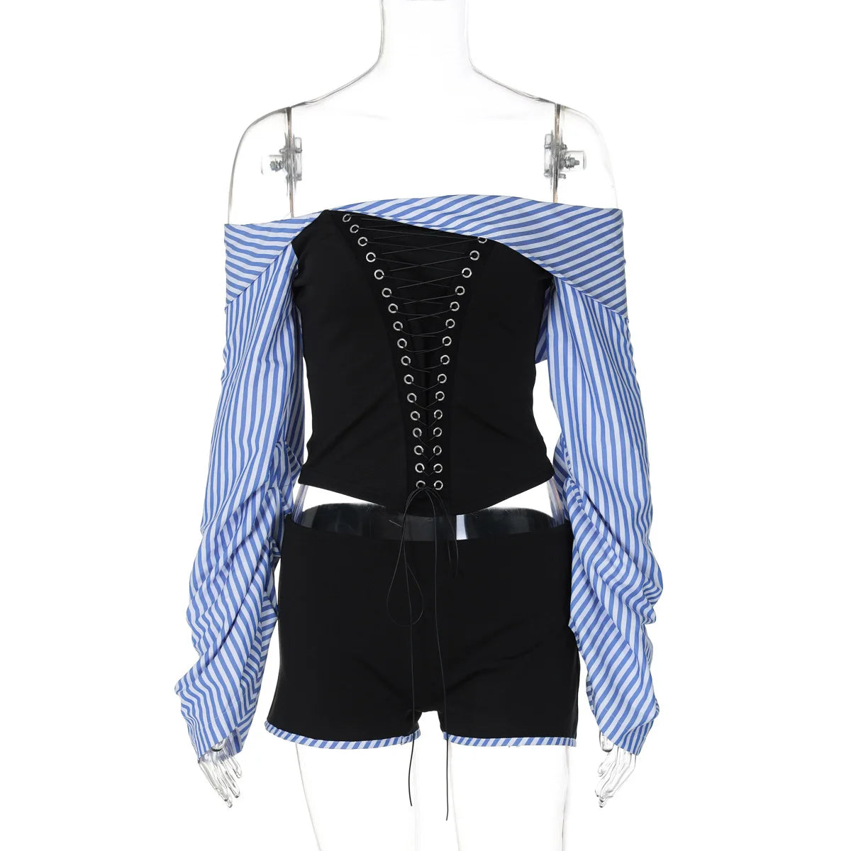 Off Shoulder Striped Bandage Short Set