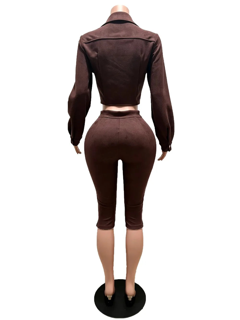 Suede Zip Crop Jacket and Capri Pants Set