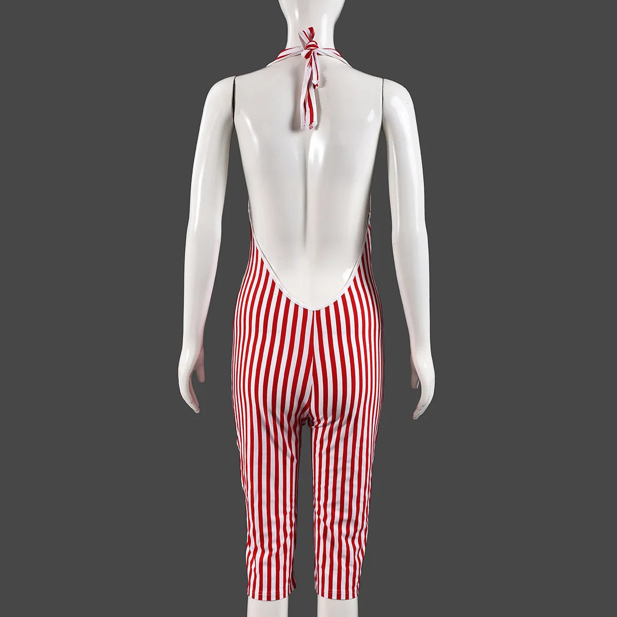 Striped V-neck Backless Jumpsuit