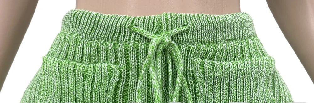 Ribbed Halter Backless Bodycon Short Set