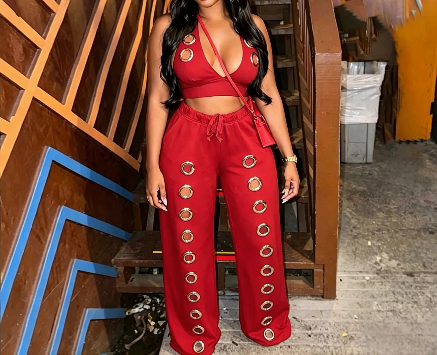 Hole Loose Pants Two-Piece Set