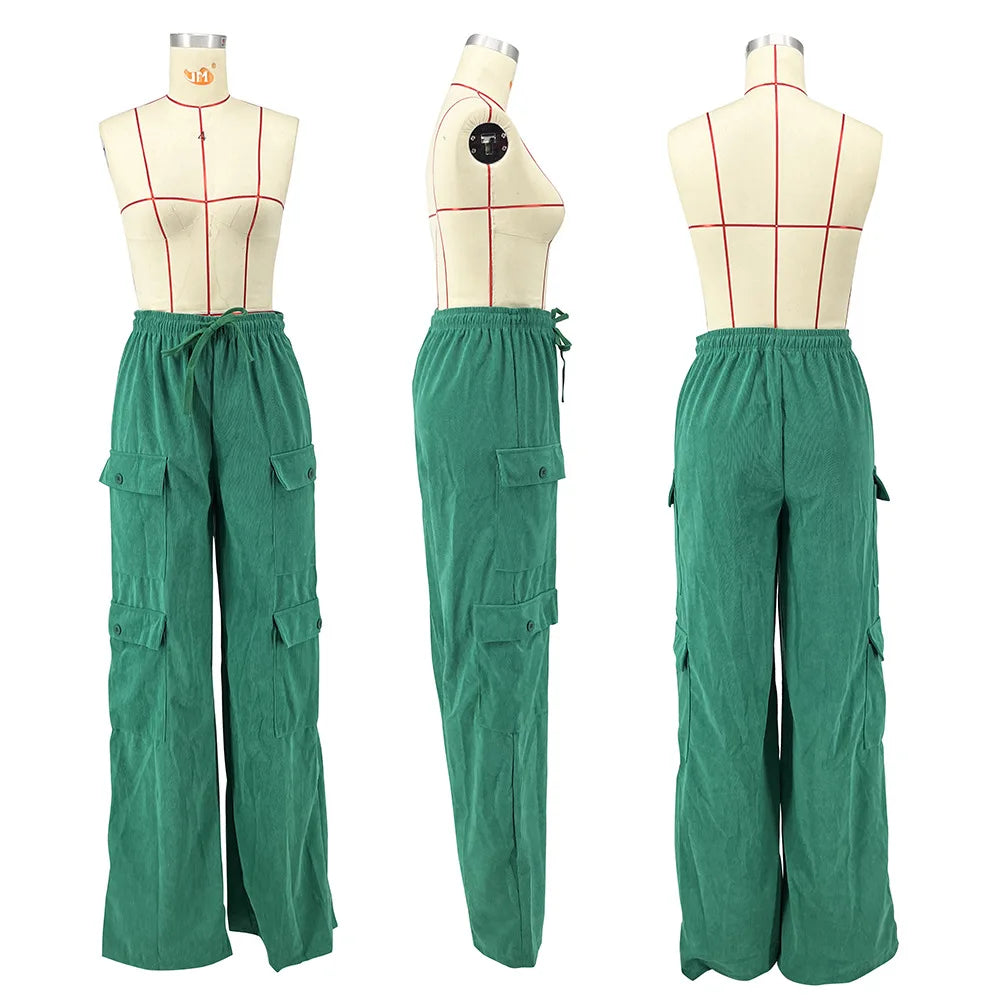 Terry Cargo High Waist Wide Leg Pants