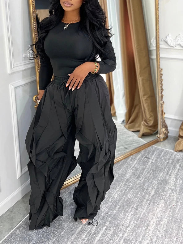 Ruffle Drawstring Pants Set