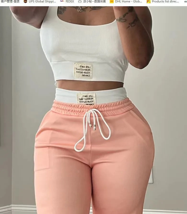 Solid Tank Top + Drawstring Pants Set.