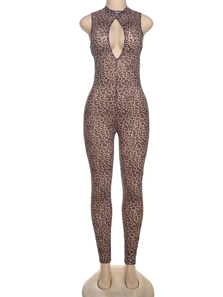 See-Through Leopard Jumpsuit