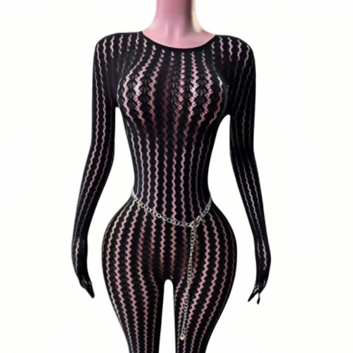 Mesh Stretchy See-through Bodycon Jumpsuit