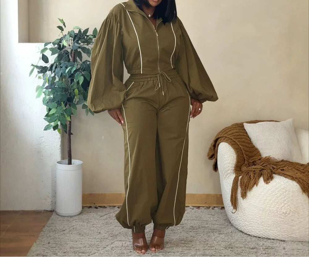 Drawstring Pants Reflective Stripe Set