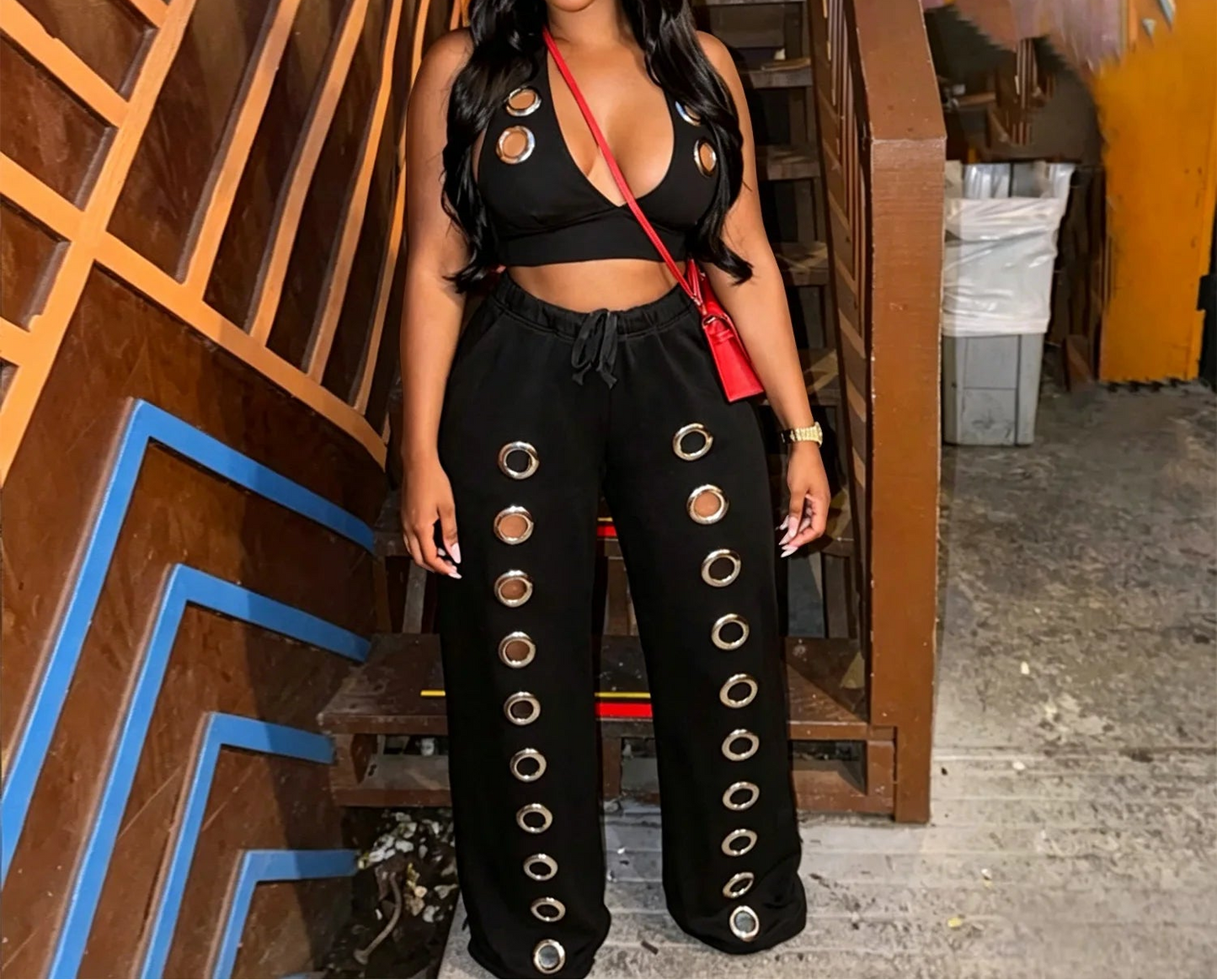 Hole Loose Pants Two-Piece Set