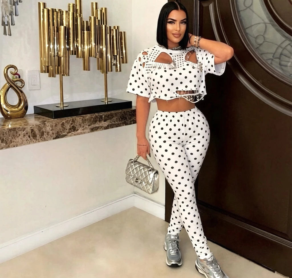 Polka Dot Two-Piece Pants Set